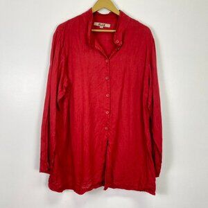 Flax 100% Linen Red Button Down Tunic Jacket